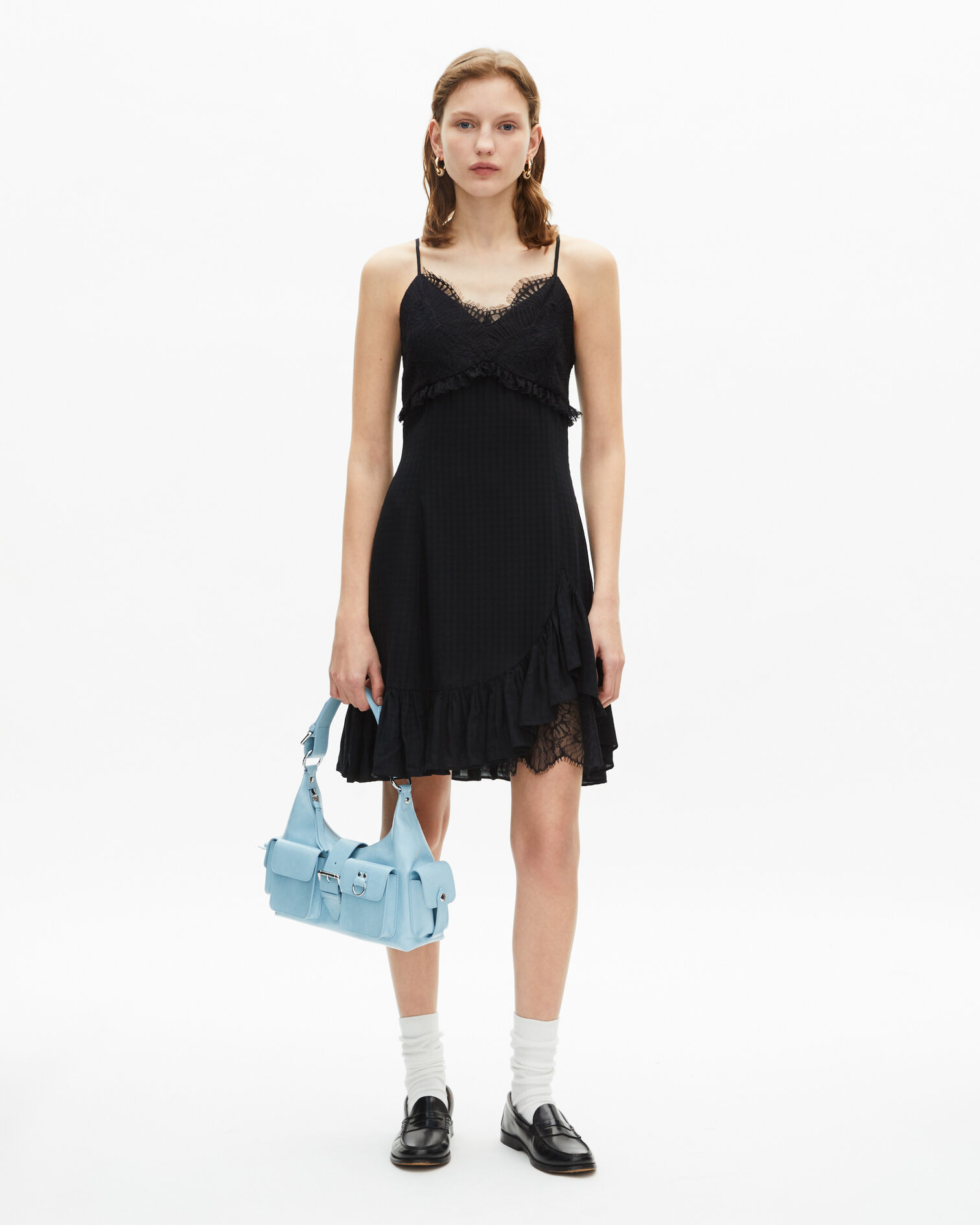 Short dress with black lace detail, BLACK, hi-res image number null