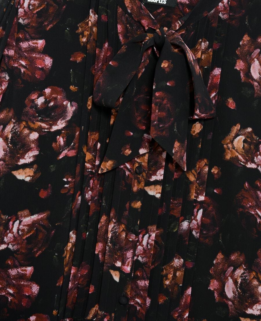 The Kooples F BLACK - RED rose print short dress in burgundy silk blend