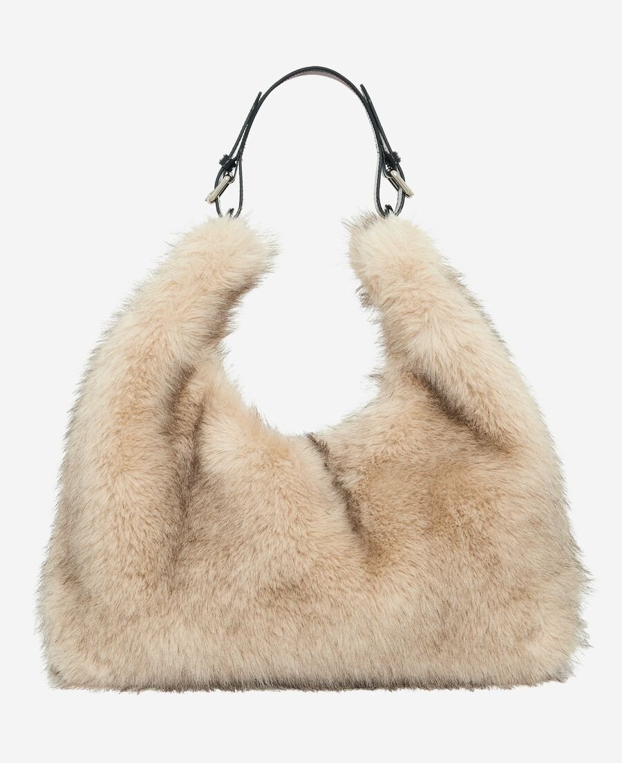The Kooples FEMME BEIGE ECRU sac effet fourrure beige