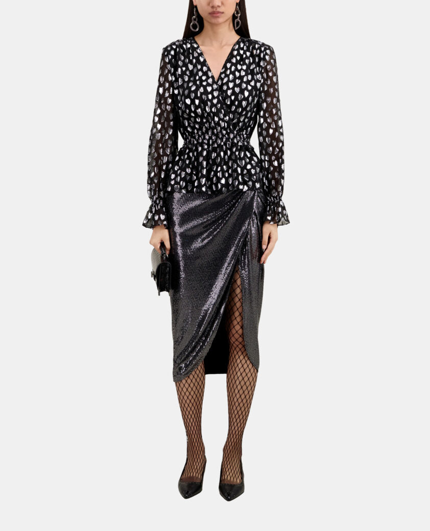 The Kooples FEMME BLACK SILVER top avec cœurs argentés noir