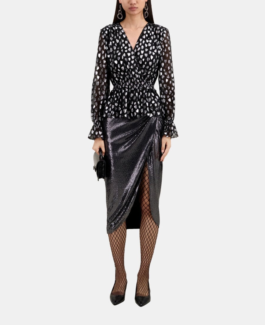 The Kooples FEMME BLACK SILVER top avec cœurs argentés noir