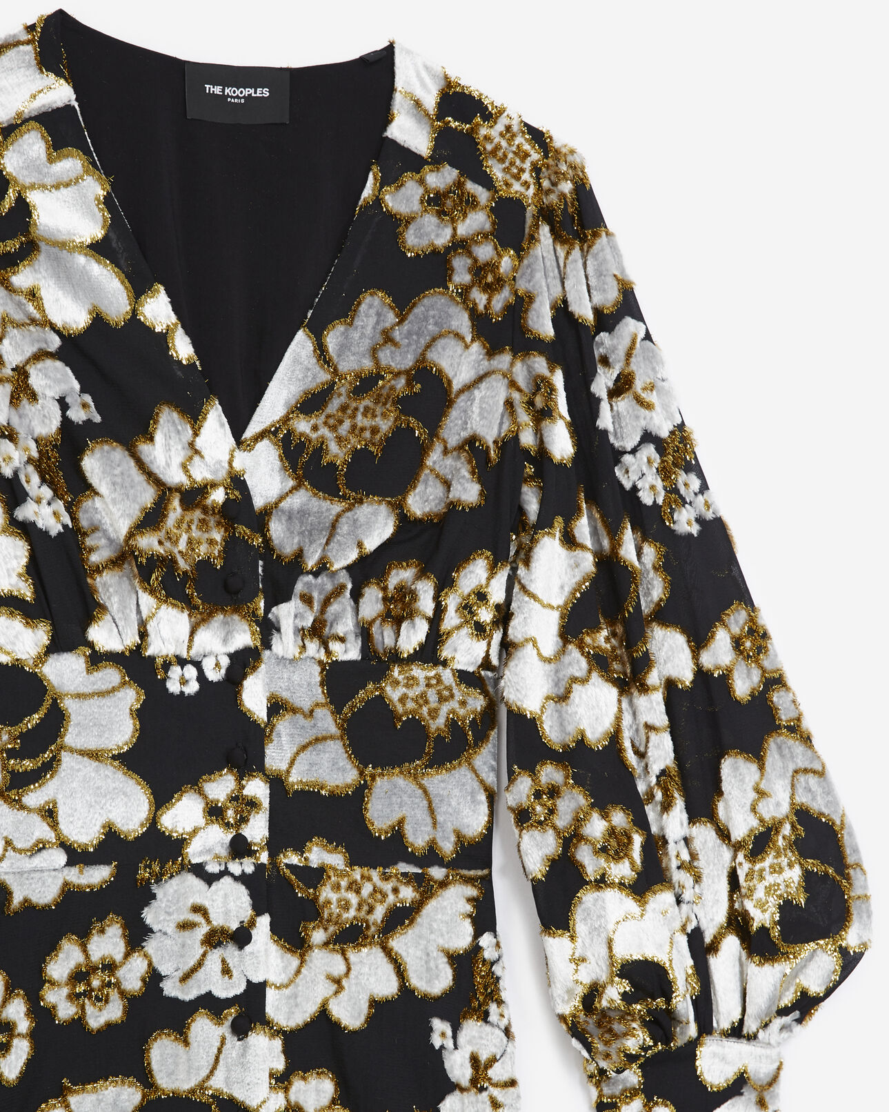 The Kooples FEMME BLACK / GOLD robe courte a manches longues avec decollete v