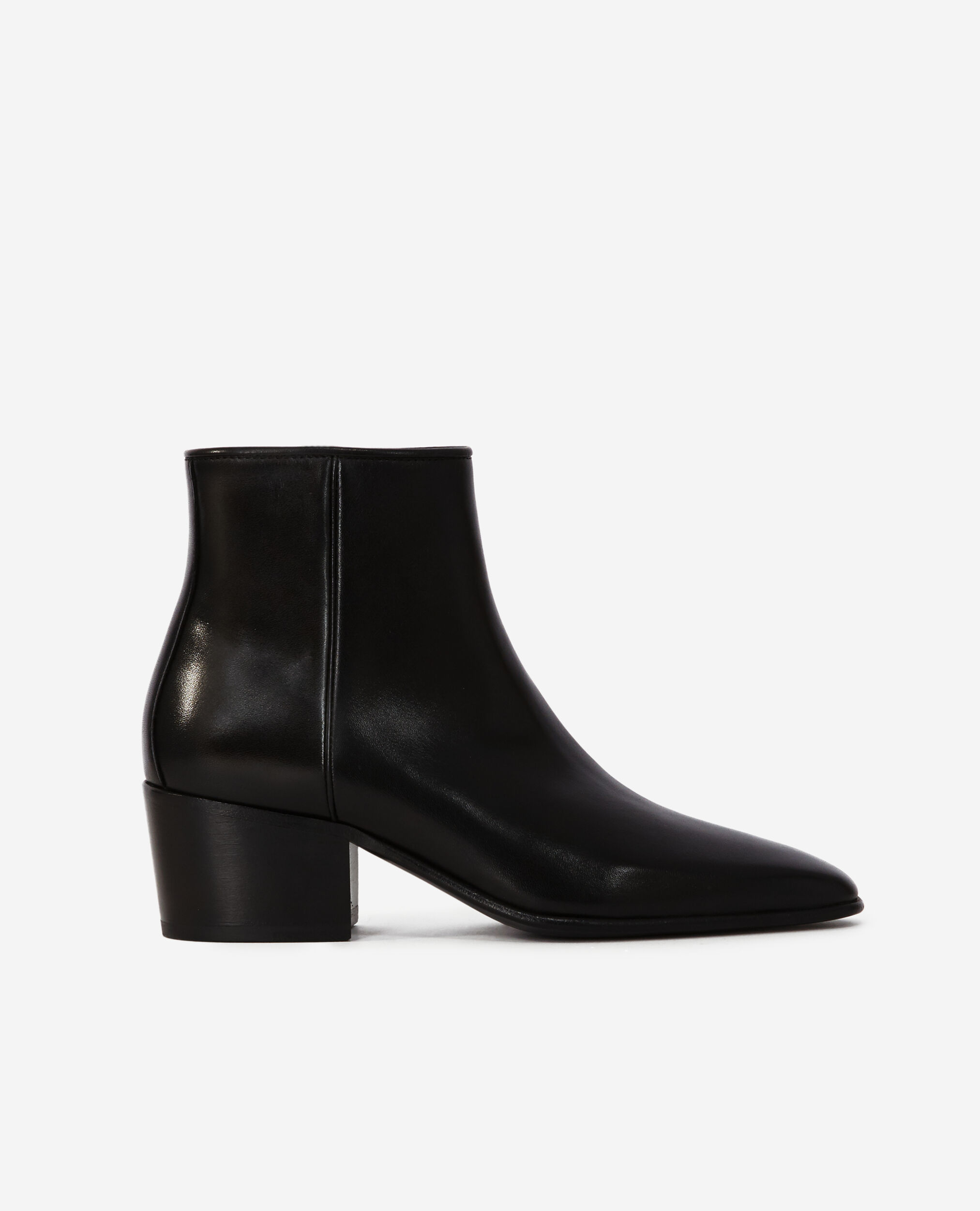 Black square heel leather boots, BLACK, hi-res image number null
