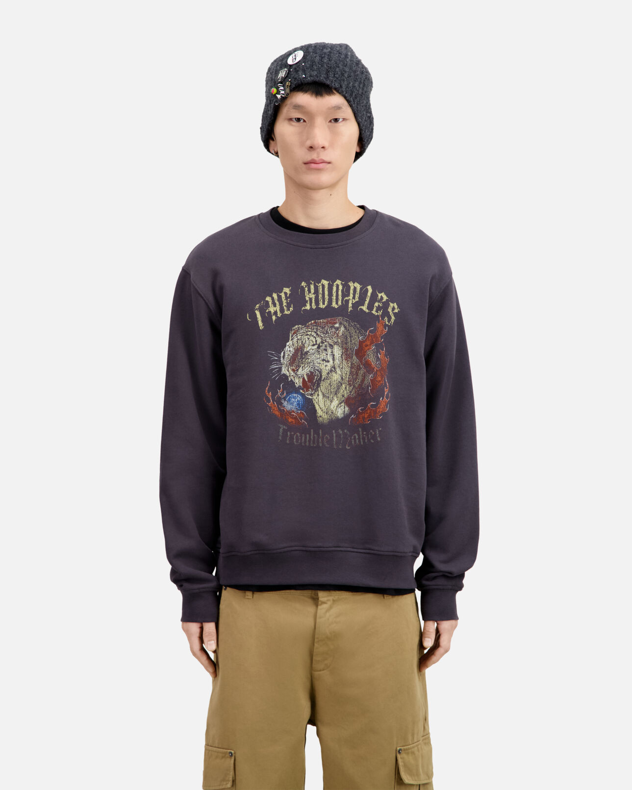 The Kooples MEN NIGHT BLUE blue sweatshirt with fire tiger serigraphy