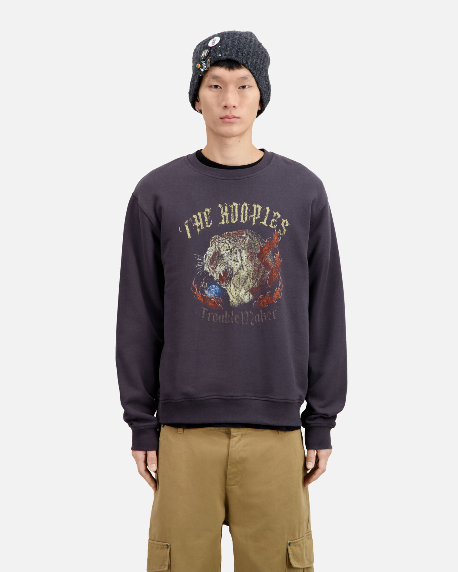 Blue sweatshirt with Fire tiger serigraphy, NIGHT BLUE, hi-res image number null