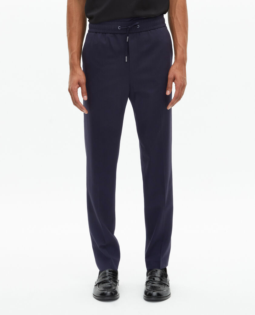 The Kooples HOMME NAVY pantalon élastiqué droit en laine marine