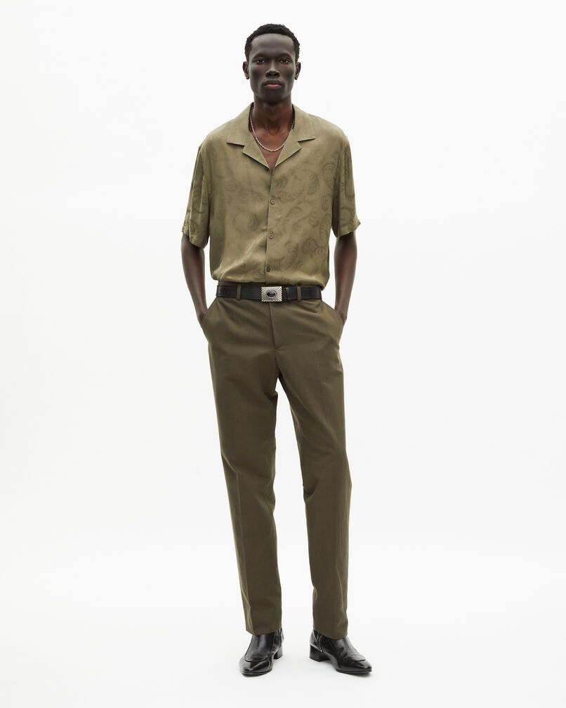 The Kooples MEN KAKI straight suit pants in khaki cotton linen
