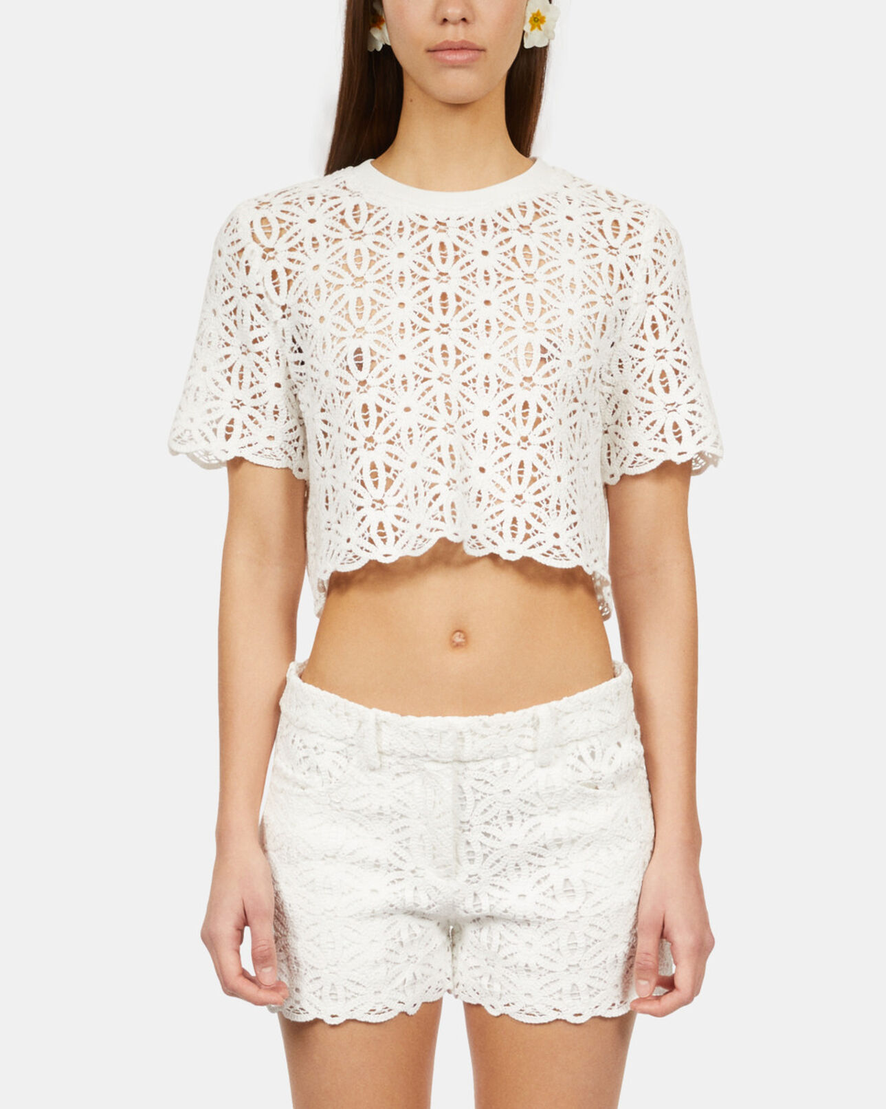 The Kooples FEMME WHITE short en guipure blanc