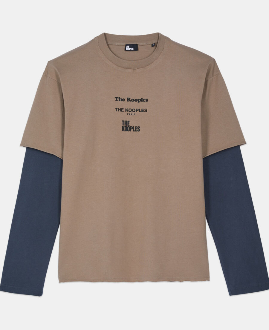 The Kooples HERREN BEIGE KAKI lang&auml;rmeliges, khakifarbenes t-shirt