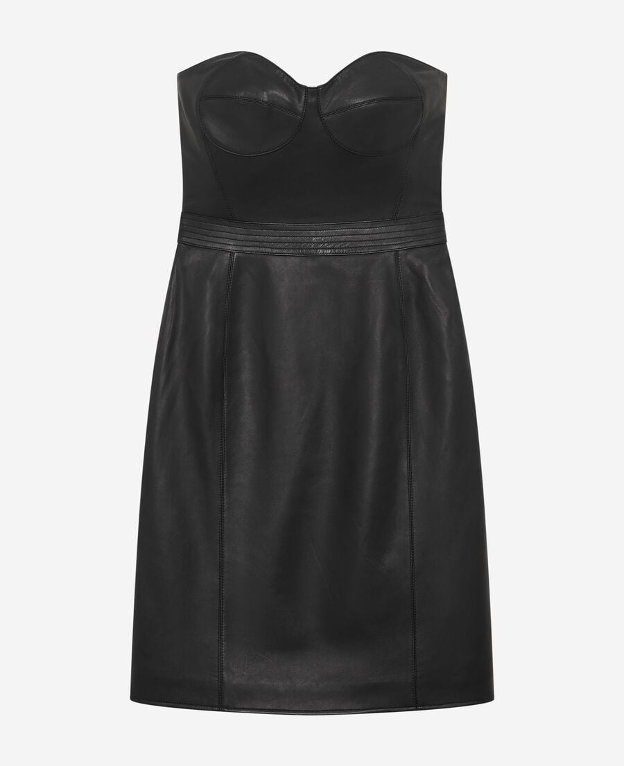 The Kooples WOMEN BLACK short strapless black leather dress