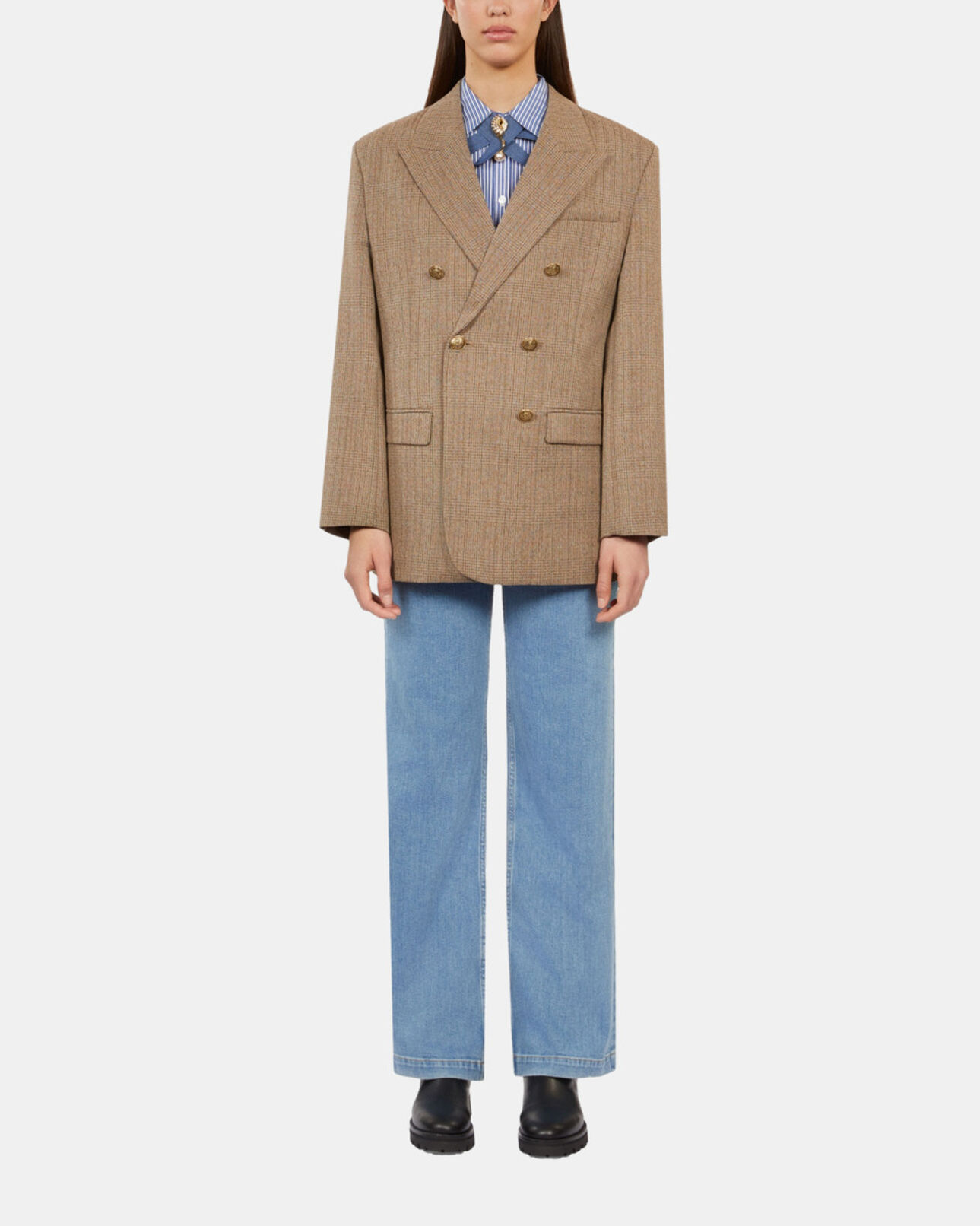 The Kooples FEMME BROWN CHEVRON blazer chevron en laine marron