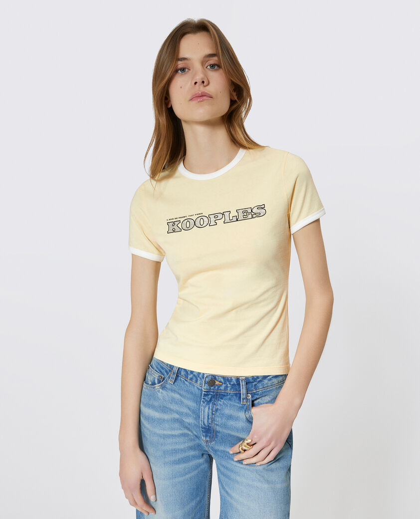 The Kooples WOMEN LIGHT YELLOW t-shirt with yellow rhinestone logo