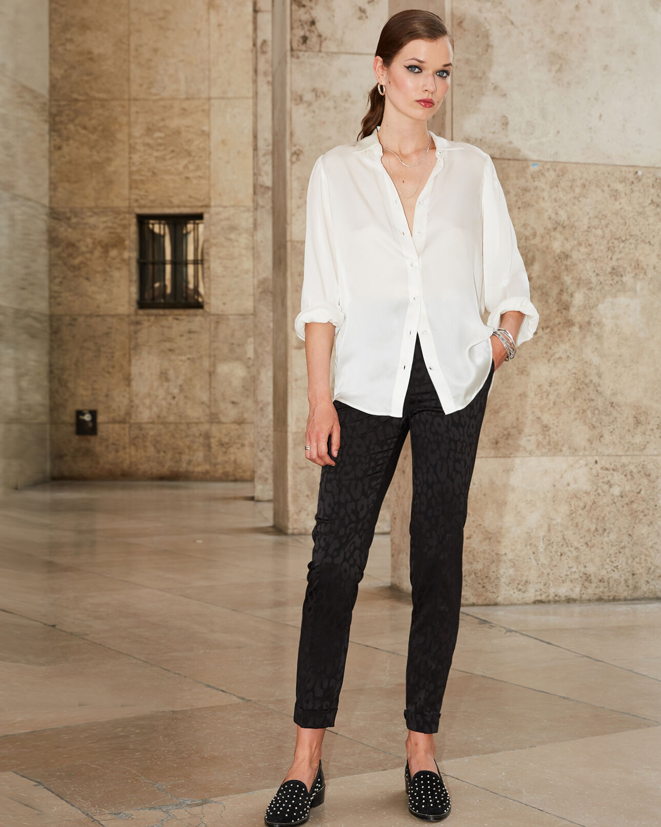 The Kooples DAMEN BLACK fließende bedruckte hose mit leopard schwarz