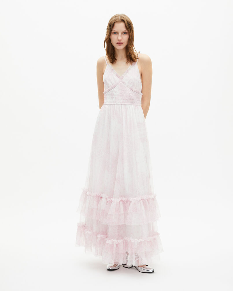 The Kooples FEMME WHITE - PINK robe longue en tulle imprimé 'pale lilac'