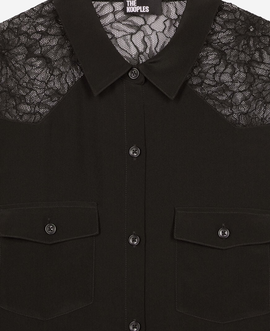 The Kooples WOMEN BLACK silk shirt with black lace