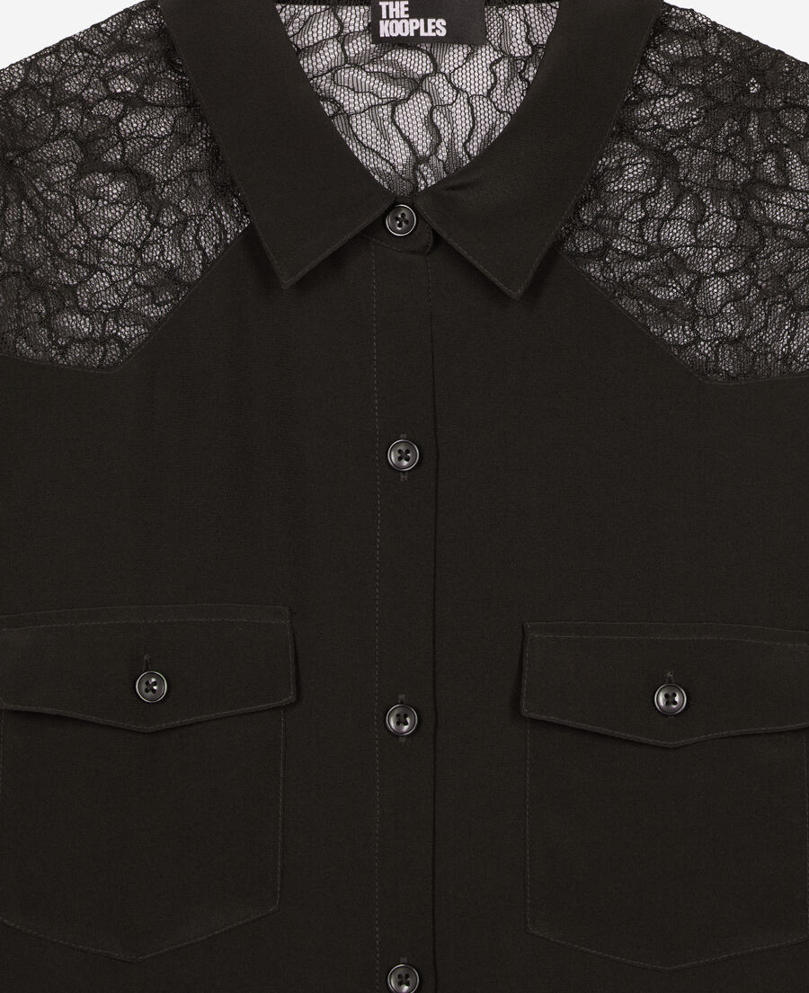 The Kooples MUJER BLACK camisa de seda con encaje negro