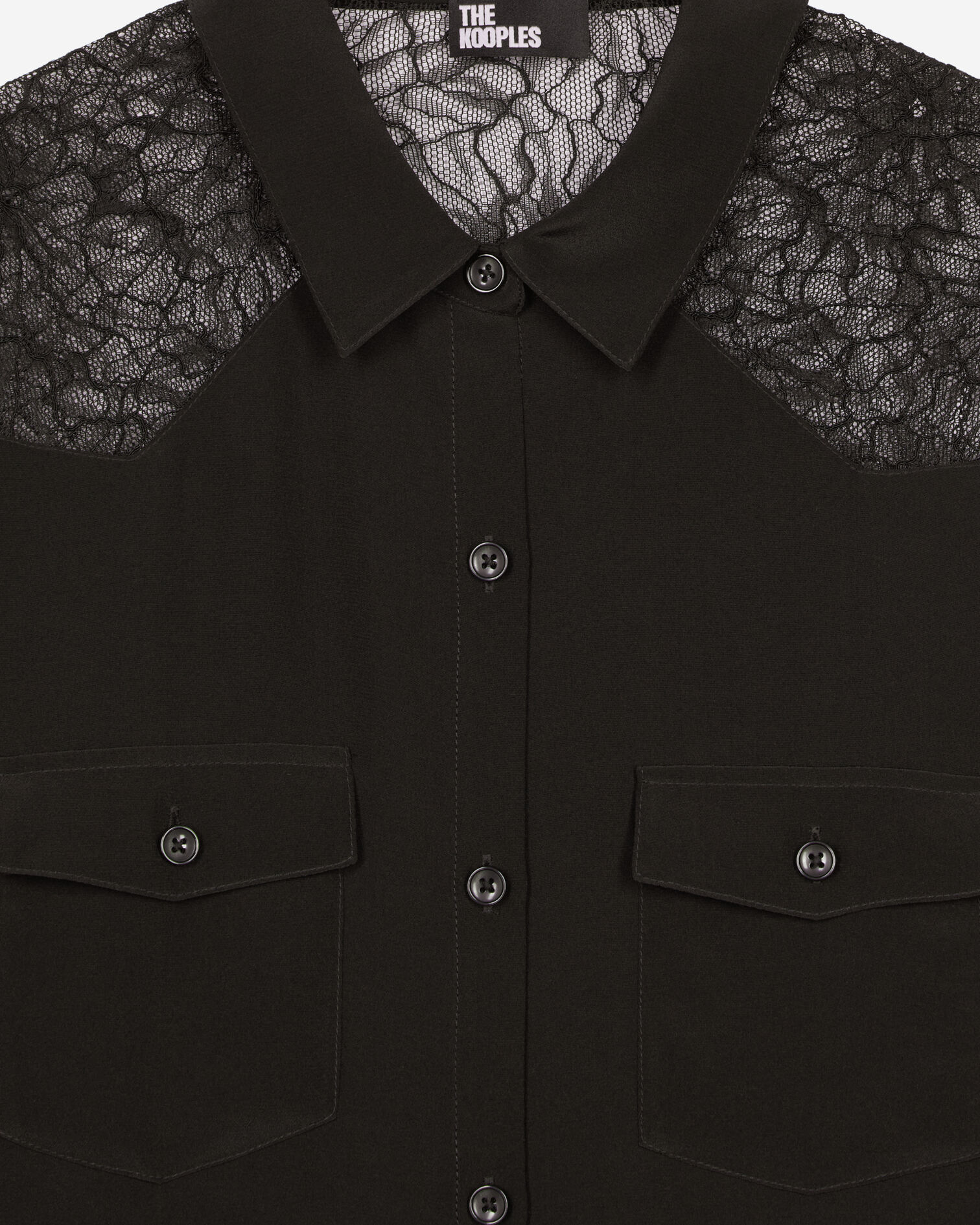 Silk shirt with black lace, BLACK, hi-res image number null