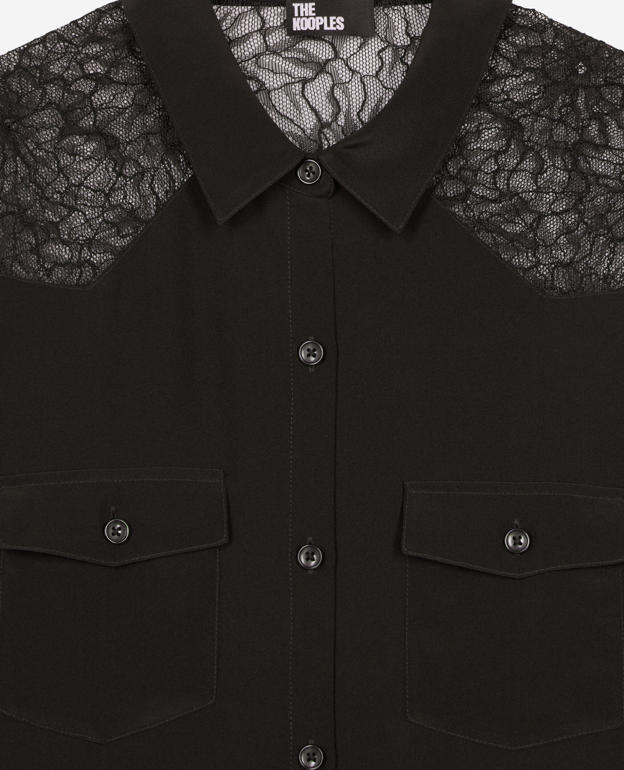 Silk shirt with black lace, BLACK, hi-res image number null