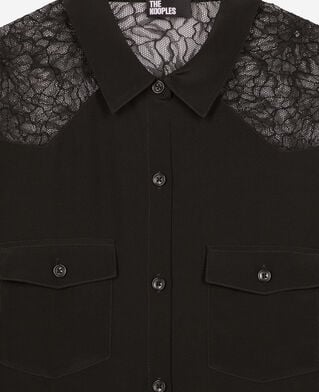 The Kooples WOMEN BLACK silk shirt with black lace