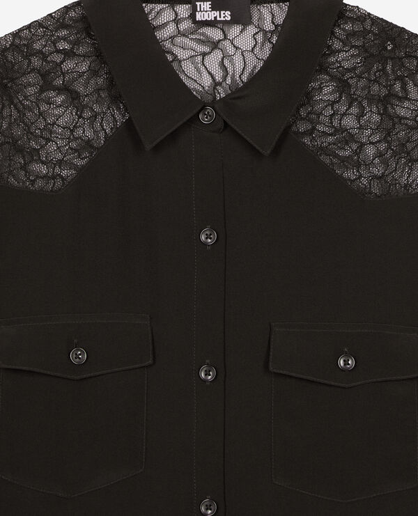 The Kooples DAMEN BLACK seidenhemd mit schwarzer spitze