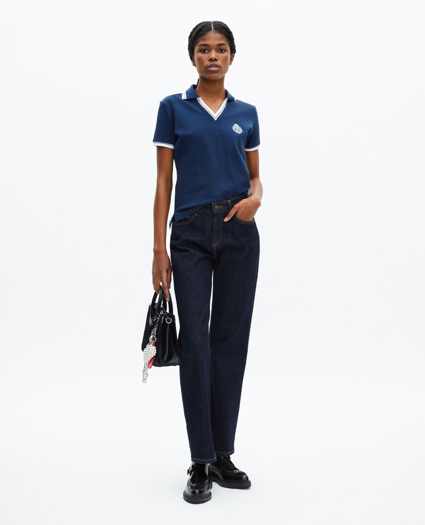 The Kooples WOMEN DARK NAVY blue v-neck polo shirt