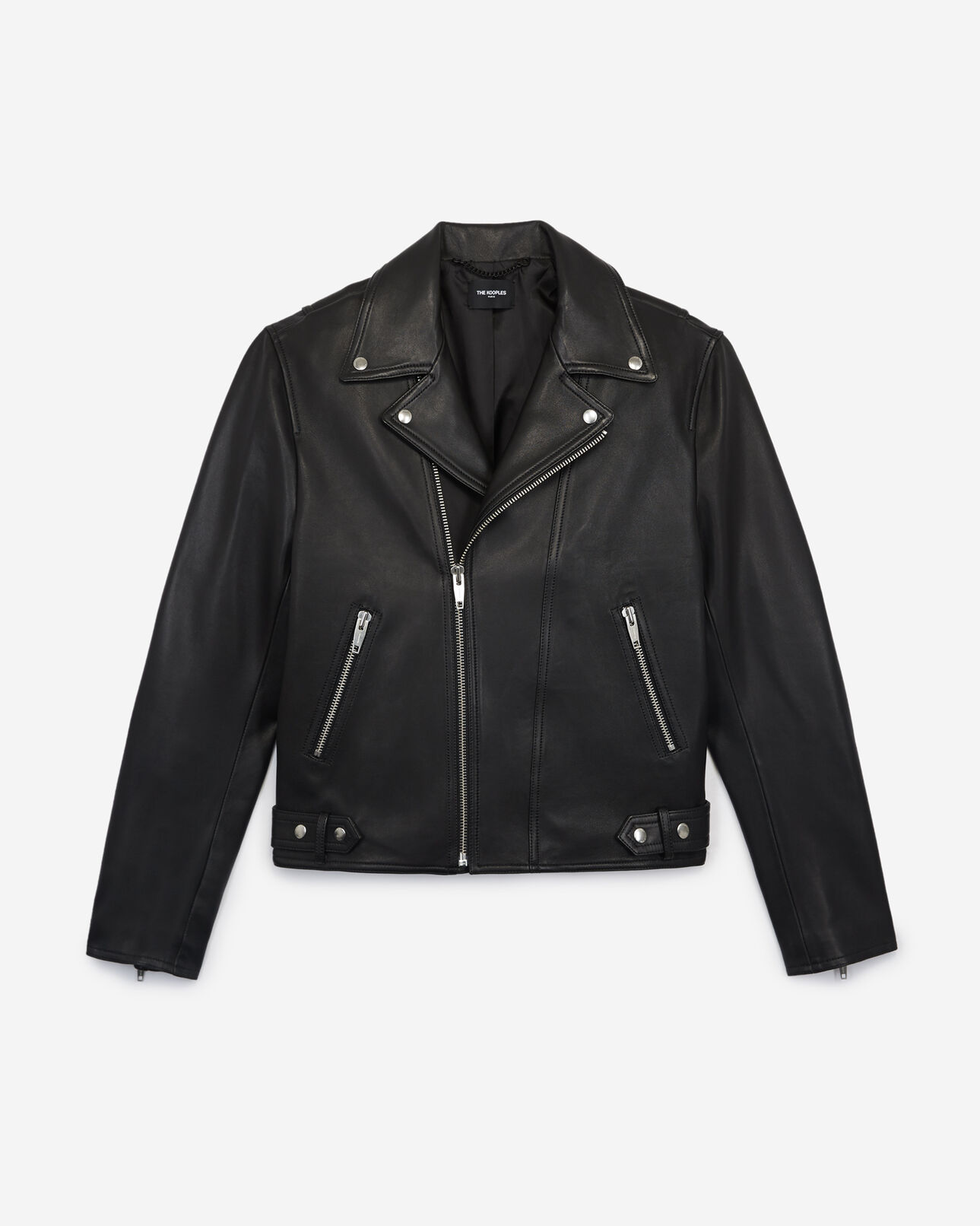 The Kooples MEN BLACK black rock-style leather jacket w/elbow pads