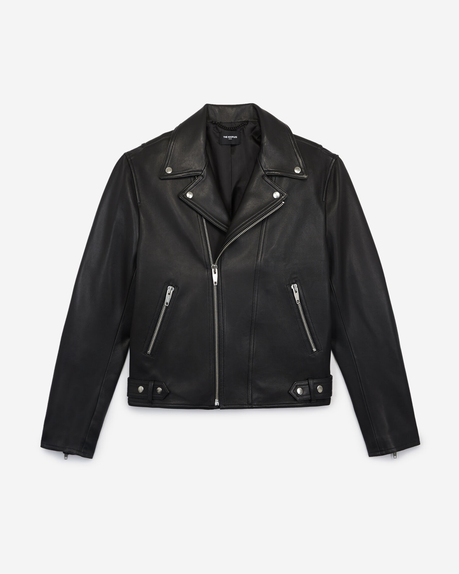 Black rock-style leather jacket w/elbow pads, BLACK, hi-res image number null
