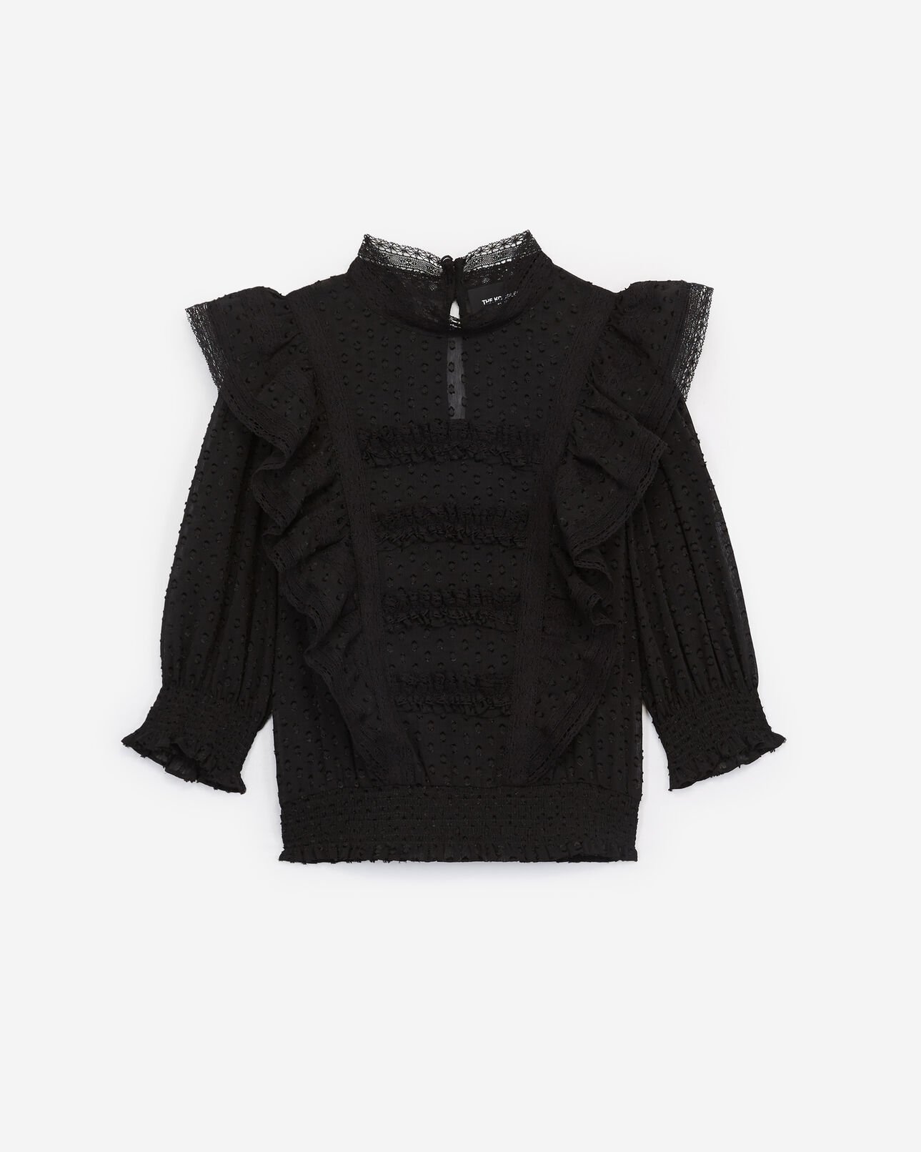 The Kooples WOMEN BLACK embroidered long-sleeve top with frills