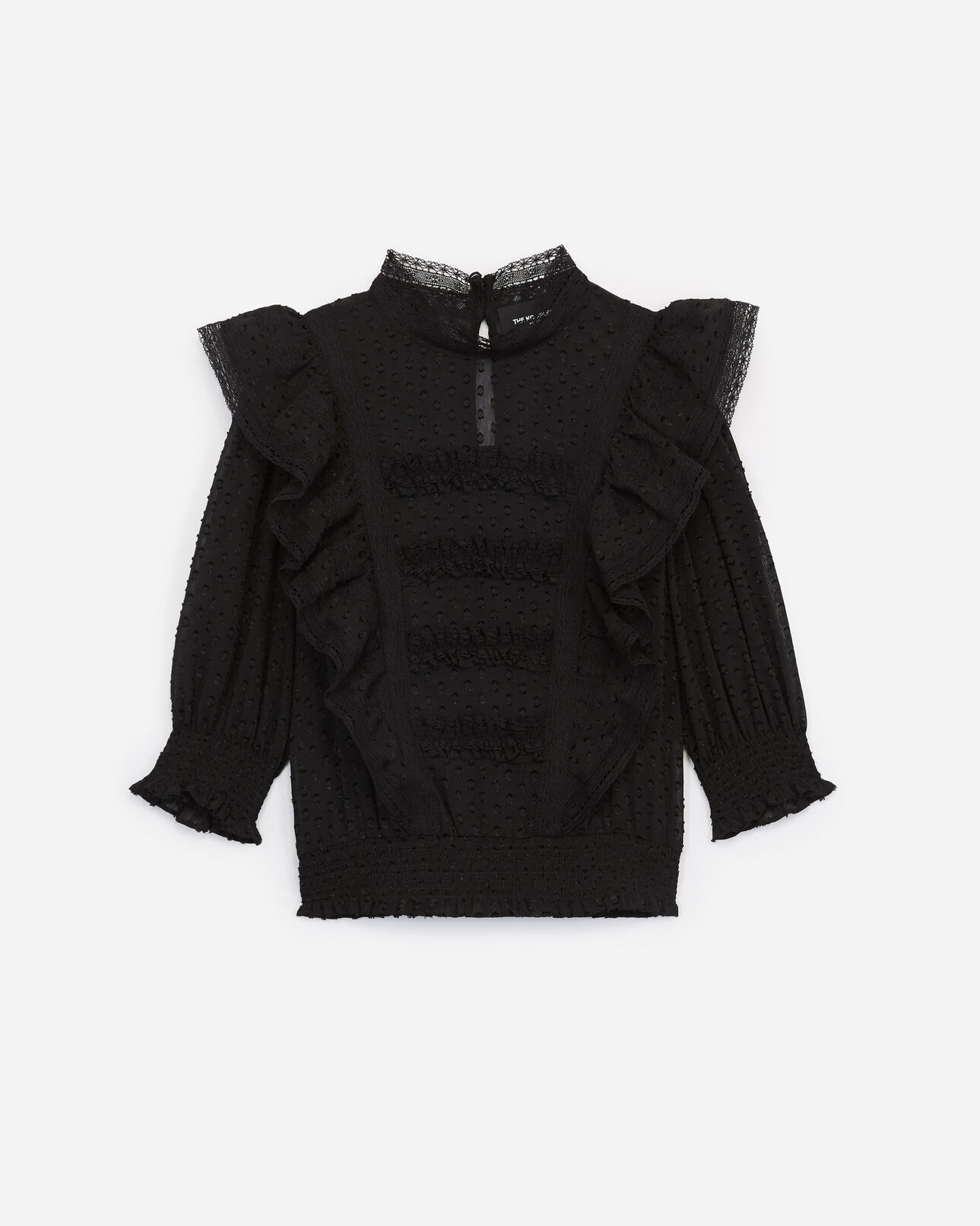 The Kooples WOMEN BLACK embroidered long-sleeve top with frills