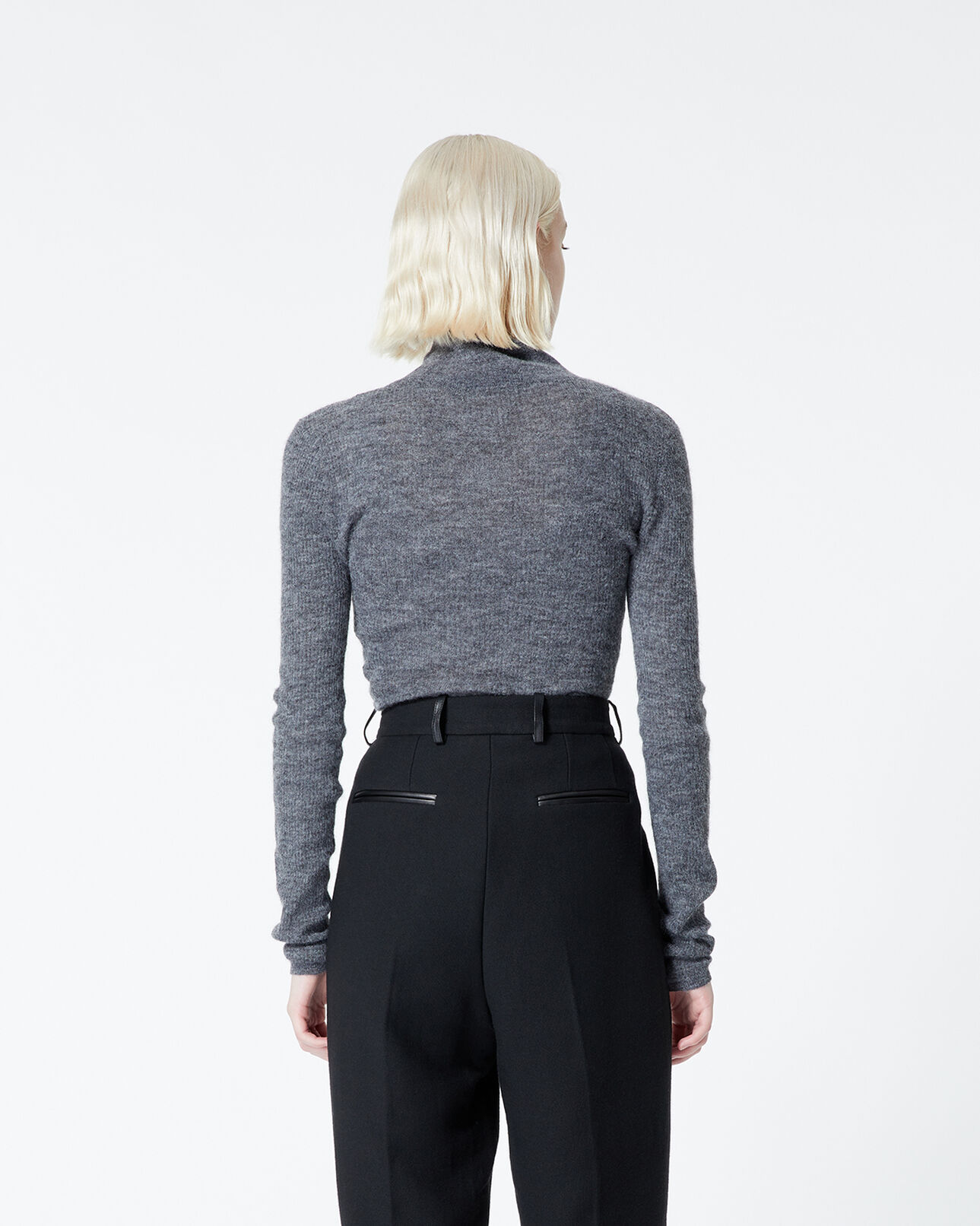 The Kooples FEMME GREY pull maille côtelée grise à col montant