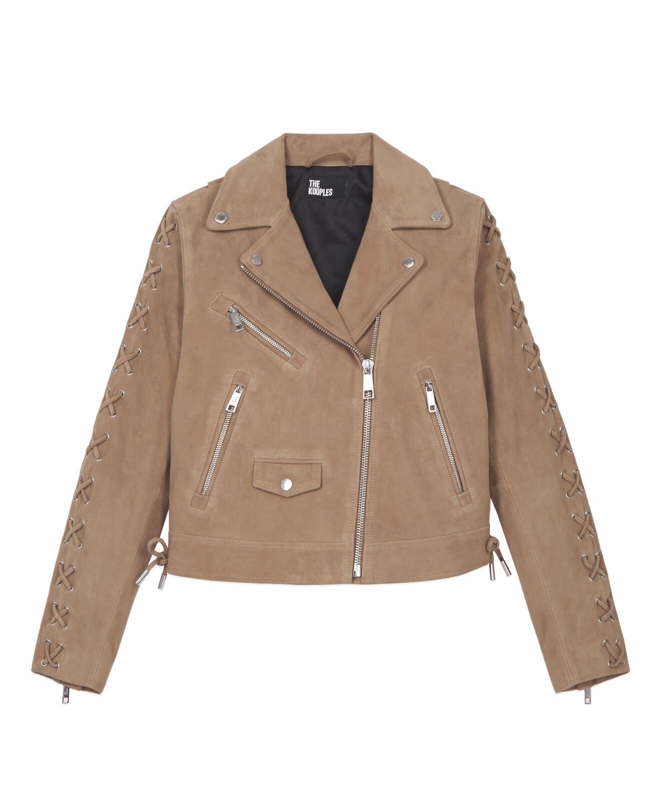 The Kooples WOMEN BEIGE beige suede leather biker jacket
