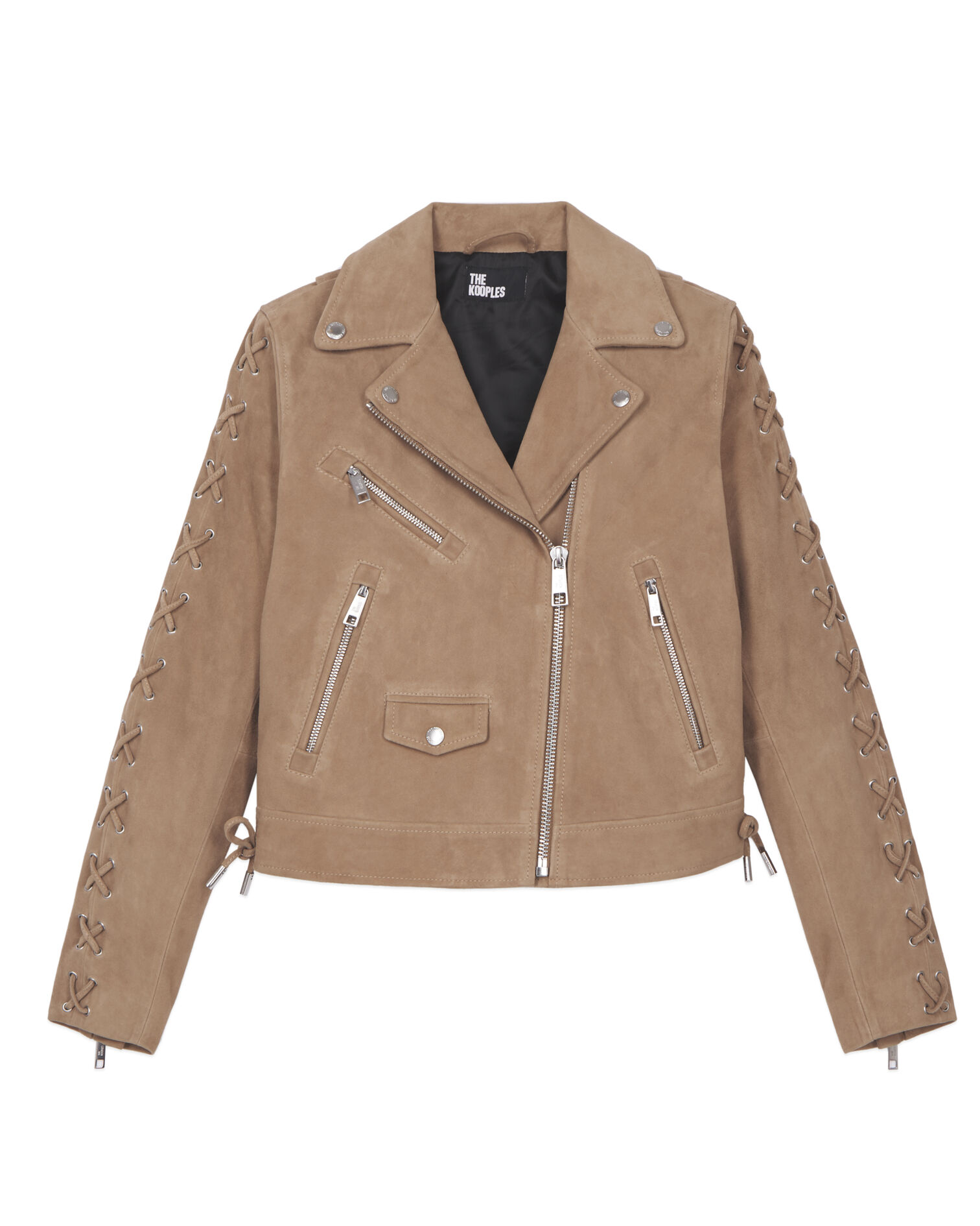Beige suede leather biker jacket, BEIGE, hi-res image number null