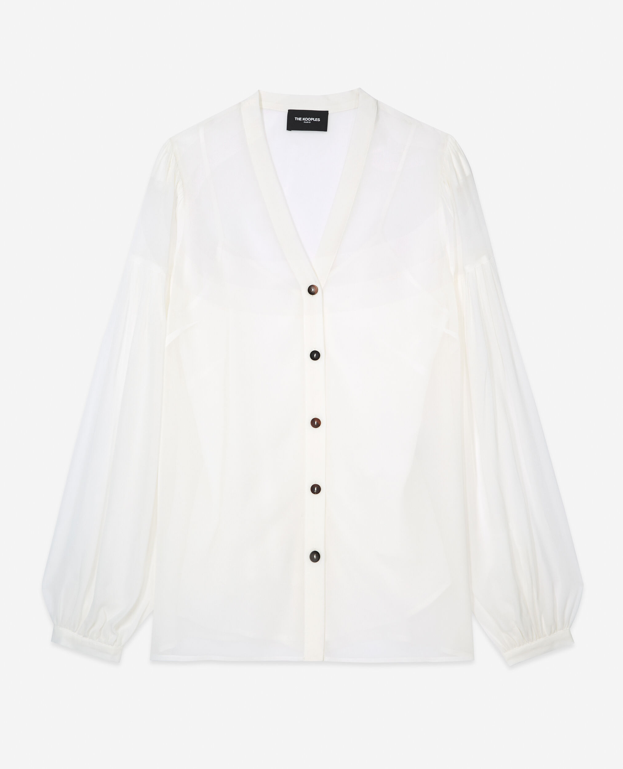 Loose V-neck buttoned ecru shirt, ECRU, hi-res image number null