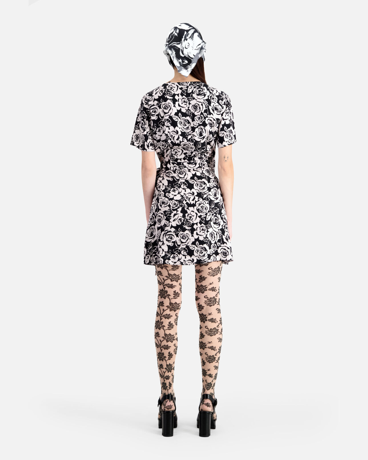 The Kooples WOMEN BLACK / PINK short printed wrap dress