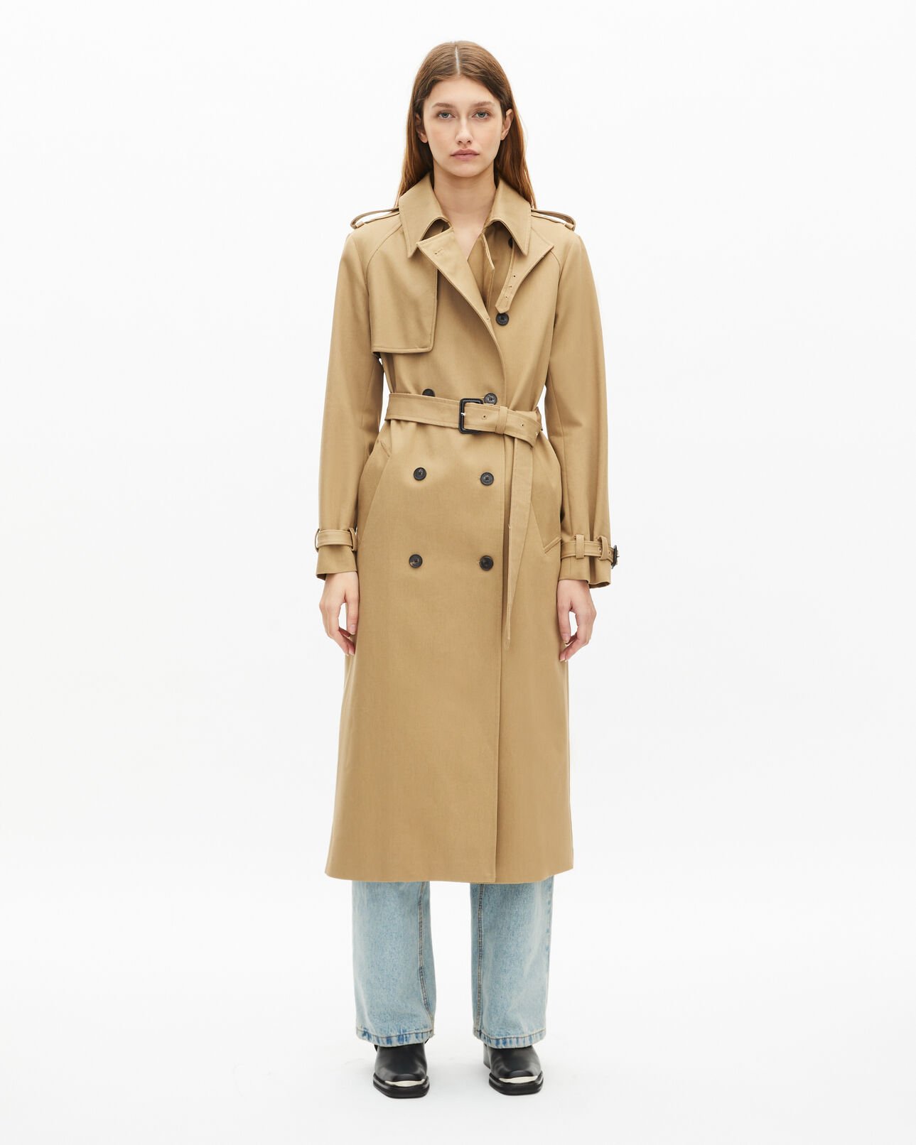 The Kooples WOMEN BEIGE long beige cotton trench coat
