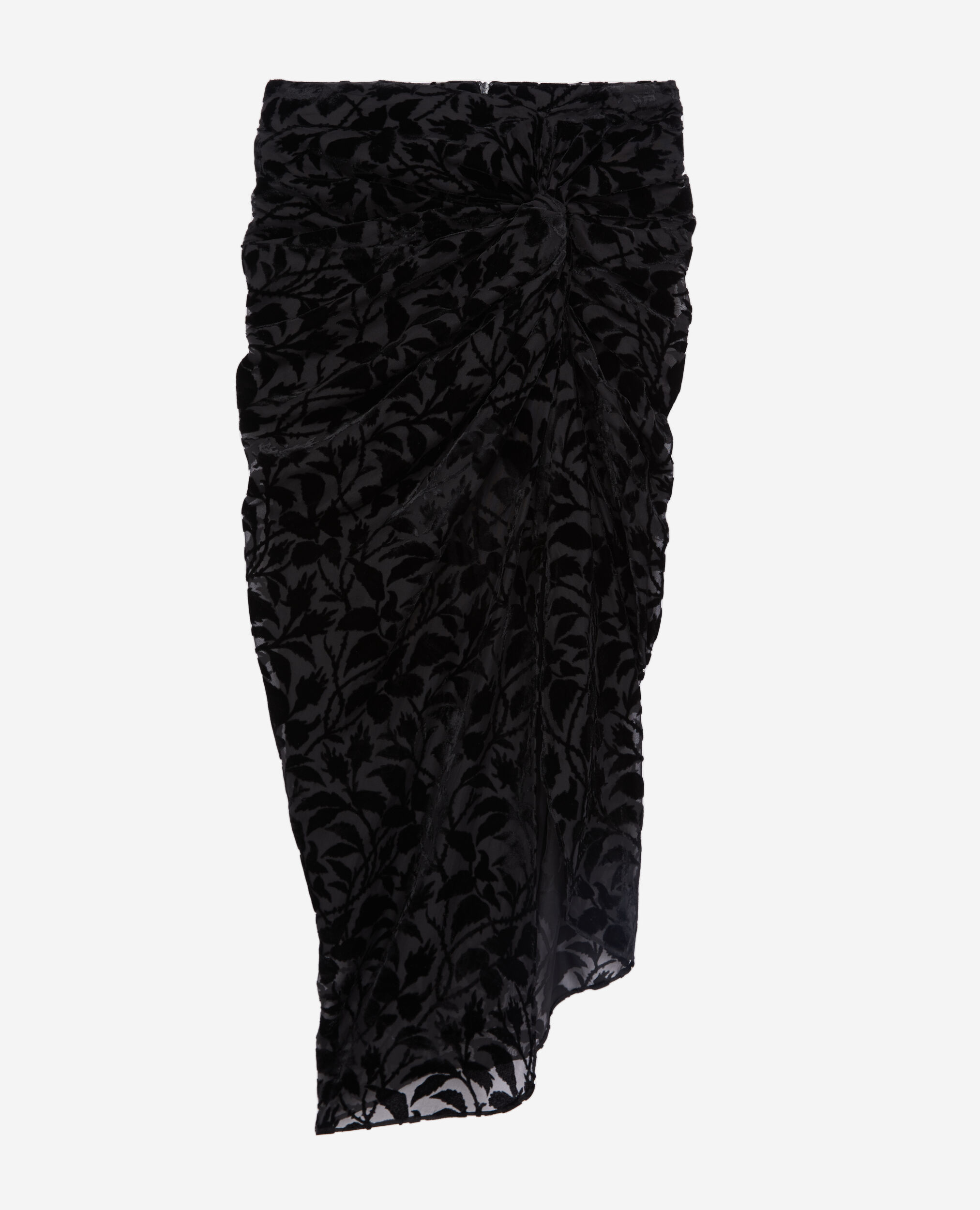 Jupe mi-longue noire en velours dévoré, BLACK, hi-res image number null