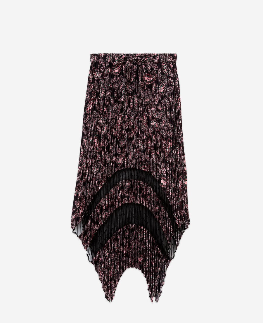 The Kooples FEMME BLACK / PINK jupe longue plissée imprimée