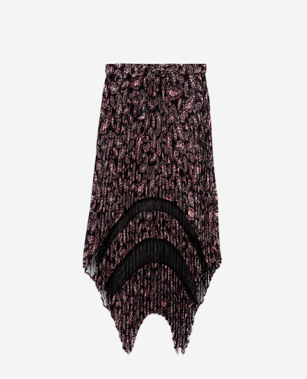The Kooples WOMEN BLACK / PINK printed pleated long skirt