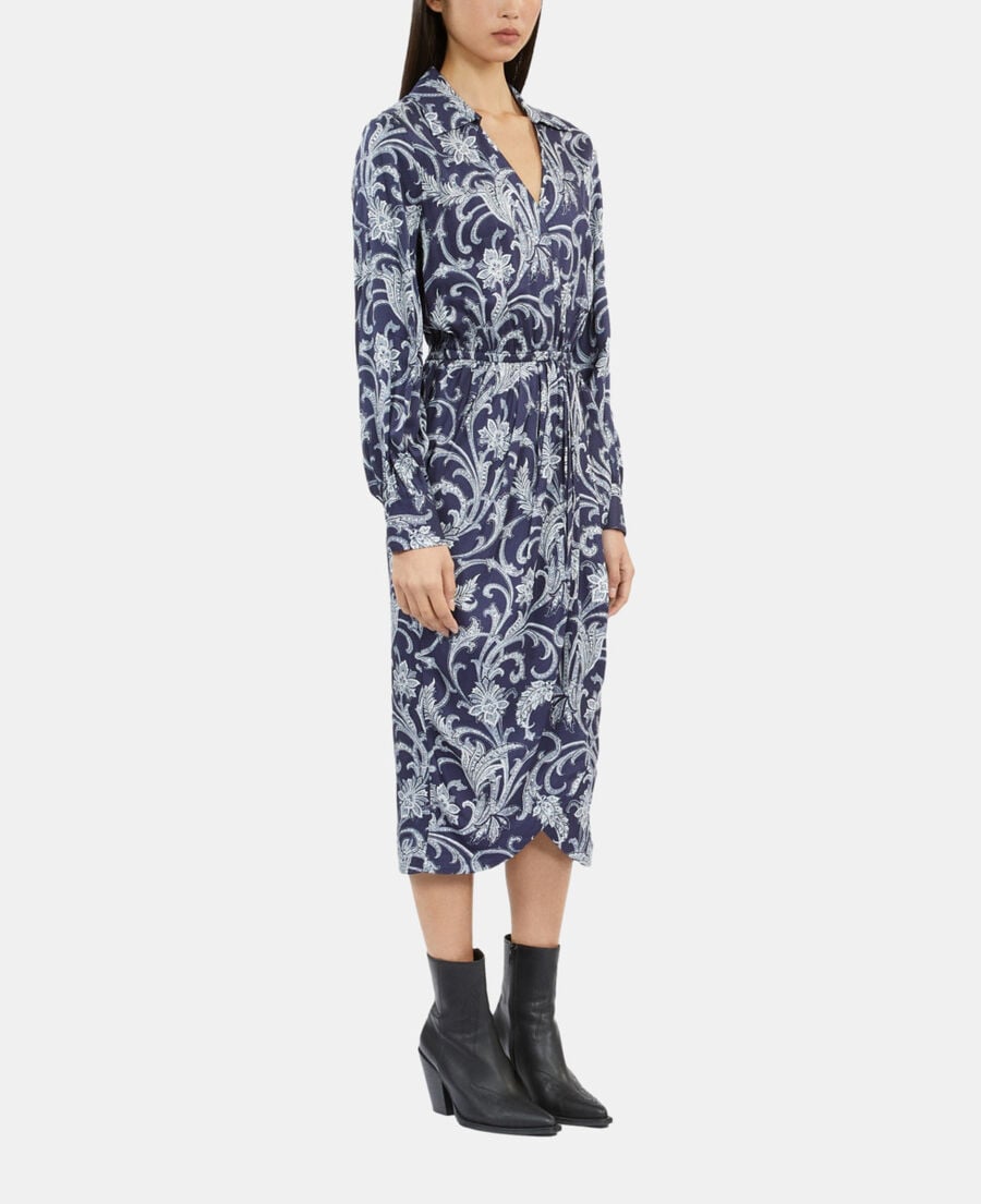 The Kooples FEMME NAVY robe midi fleurie