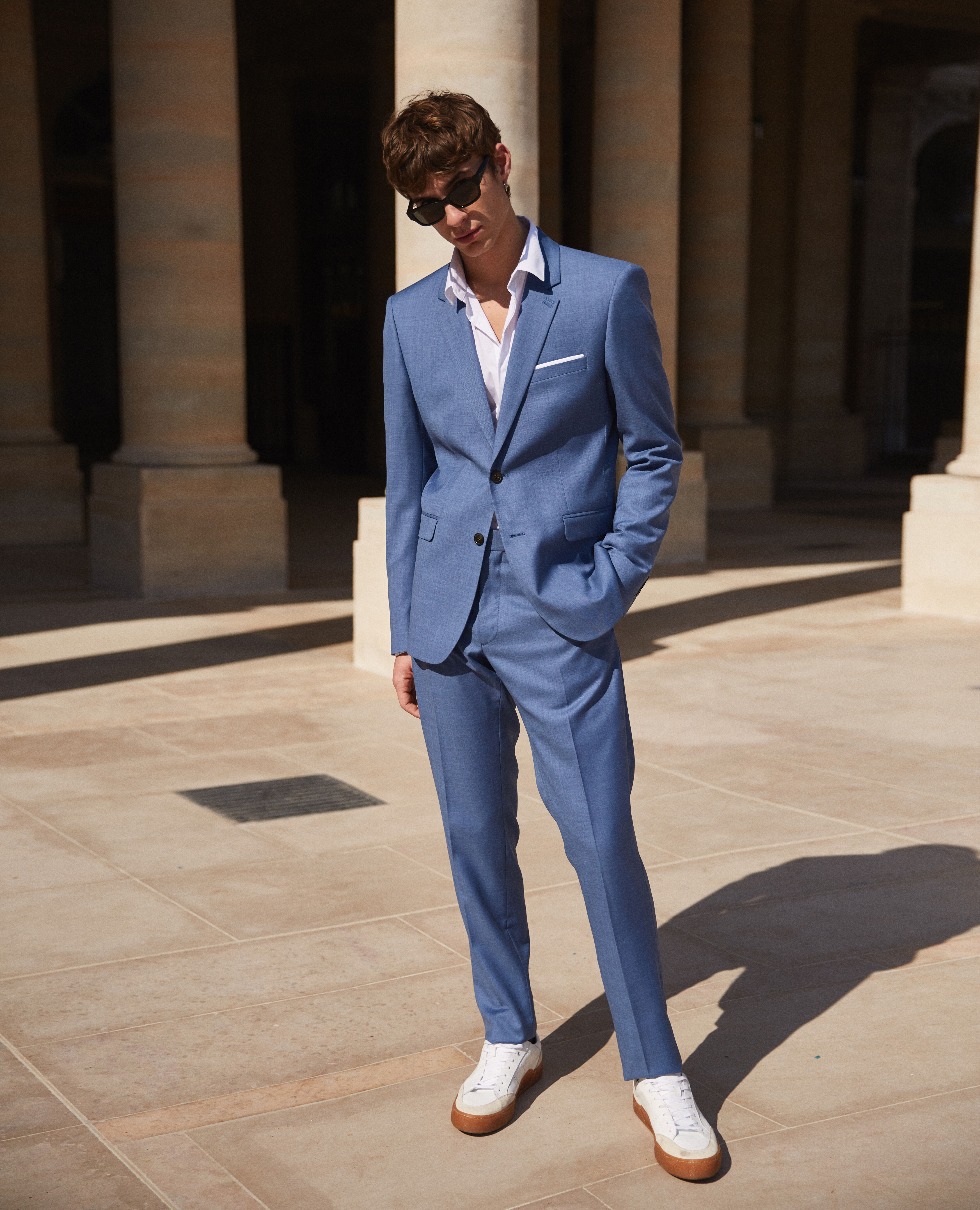 Slim fit blue wool suit trousers The Kooples