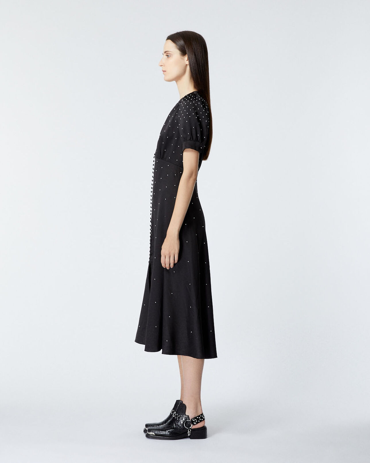 The Kooples F BLACK satin long black dress with studs
