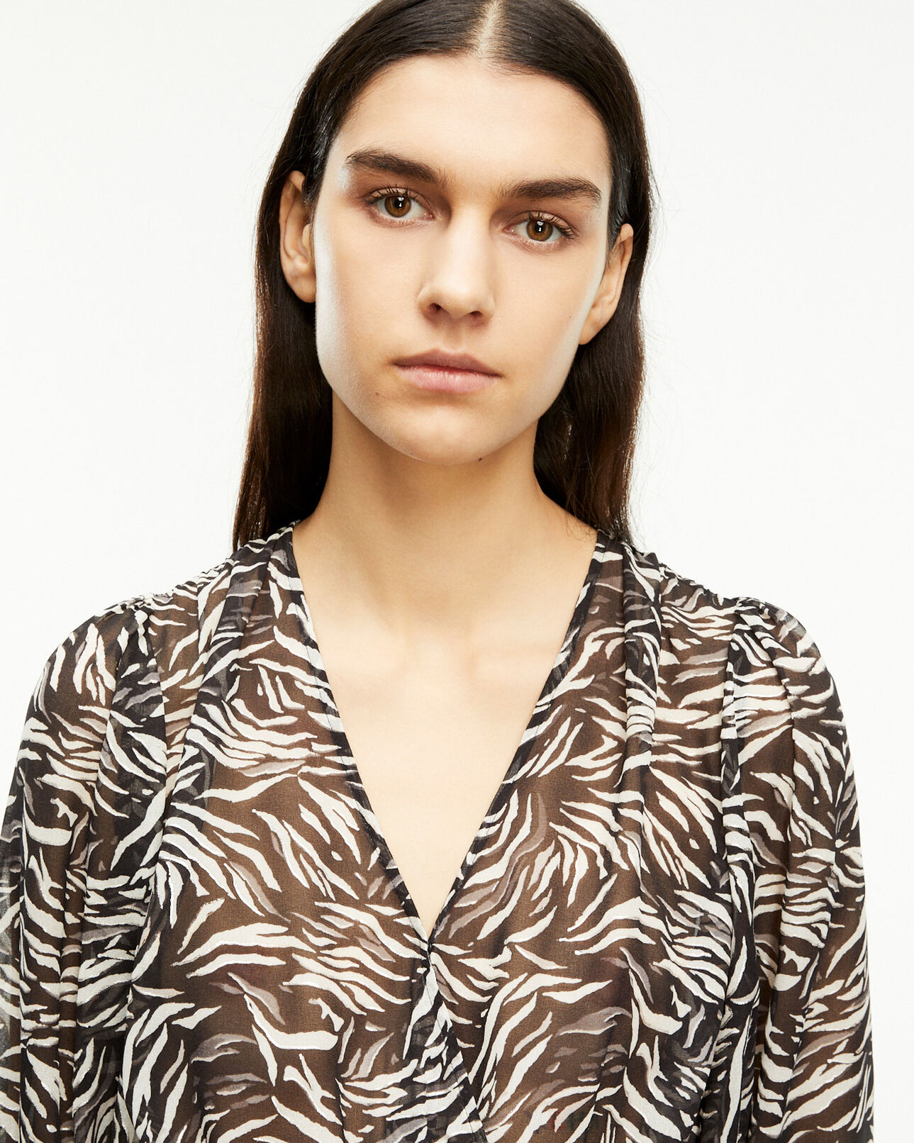 The Kooples WOMEN BLACK WHITE flowing black and white zebra-print top