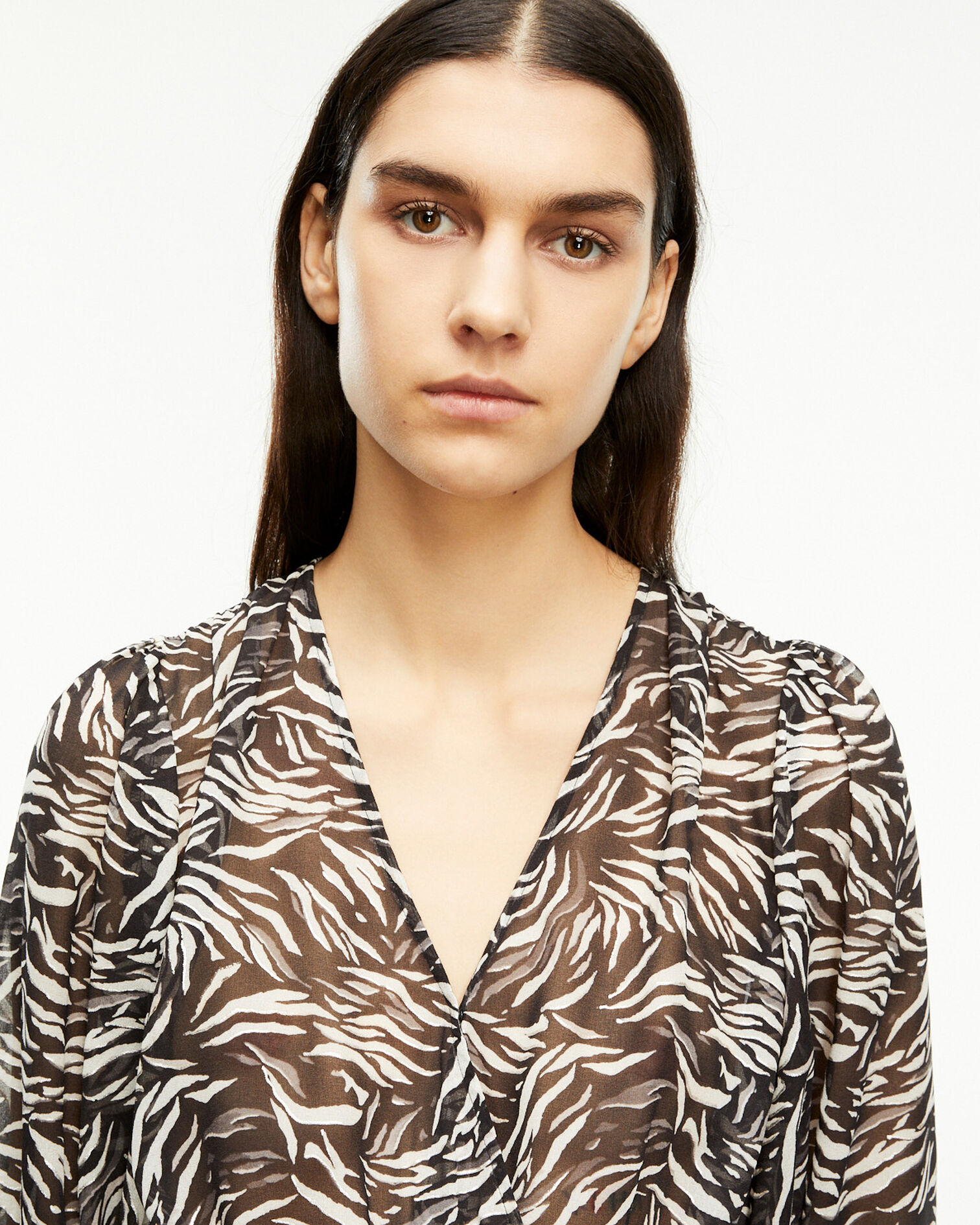 Flowing black and white zebra-print top, BLACK WHITE, hi-res image number null
