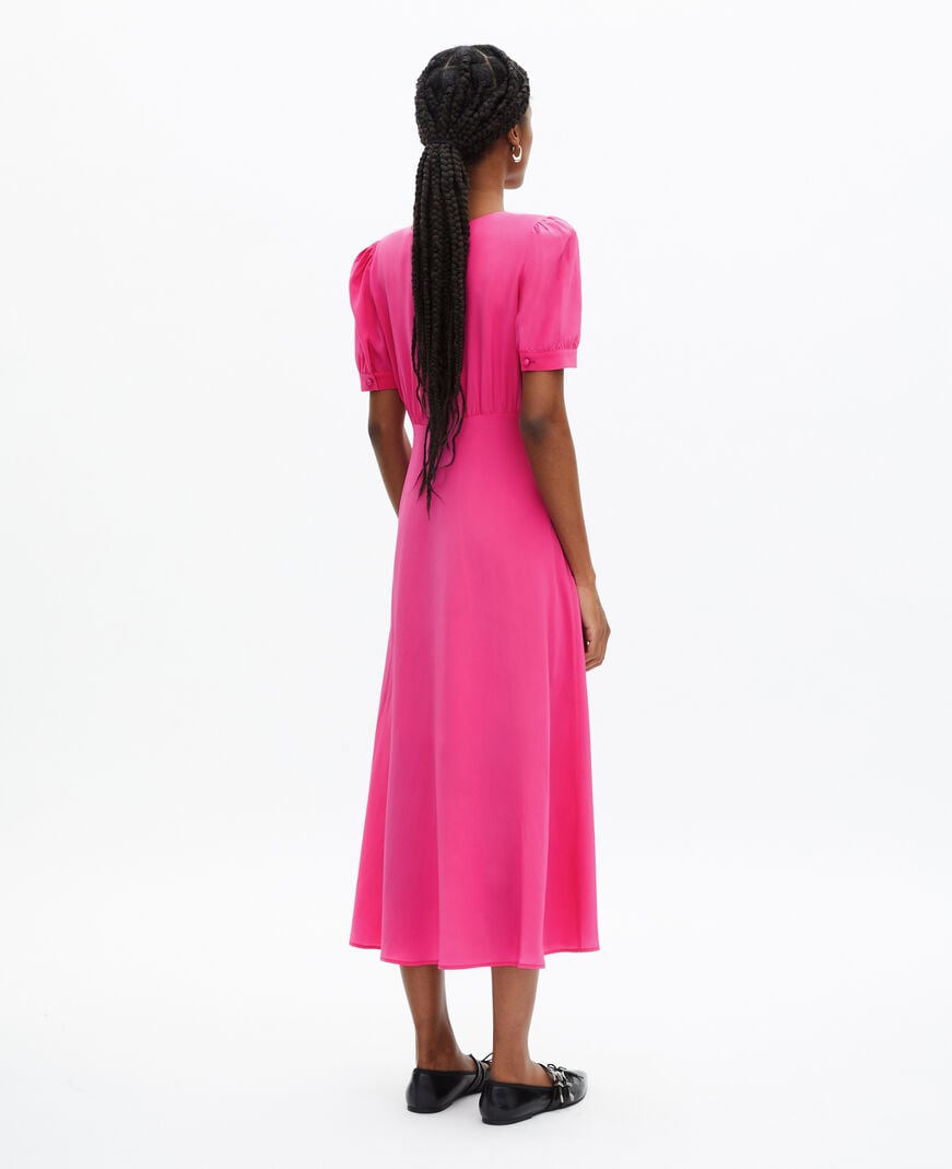 The Kooples WOMEN FUSHIA long dress with pink silk buttoning
