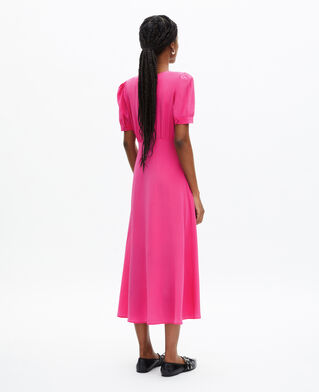 The Kooples WOMEN FUSHIA long dress with pink silk buttoning