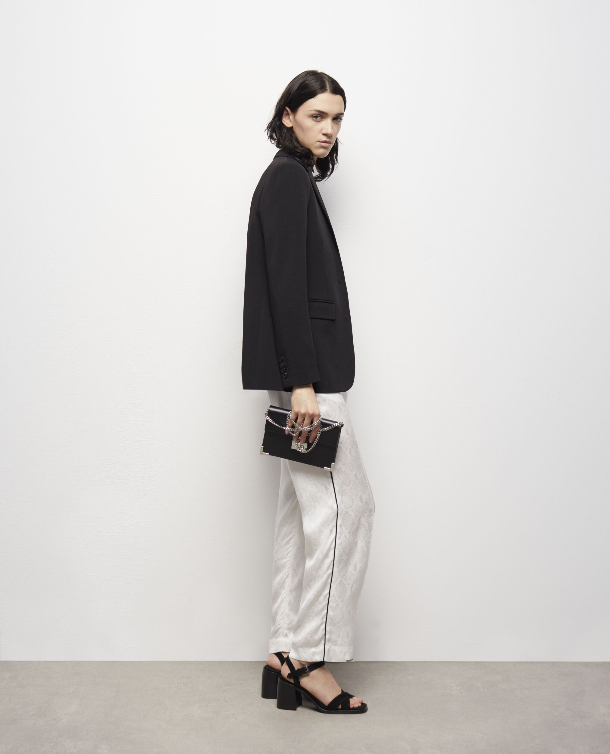 Snakeskin print satin pants, WHITE, hi-res image number null