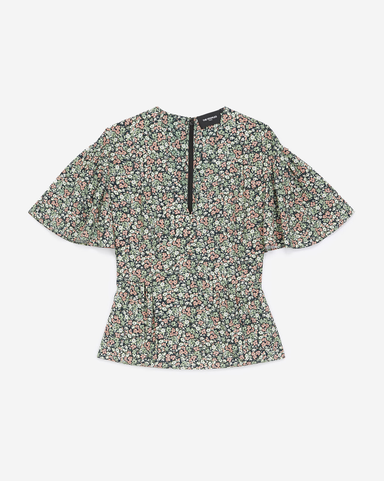 The Kooples FEMME GREEN top fluide vert imprimé fleuri volants