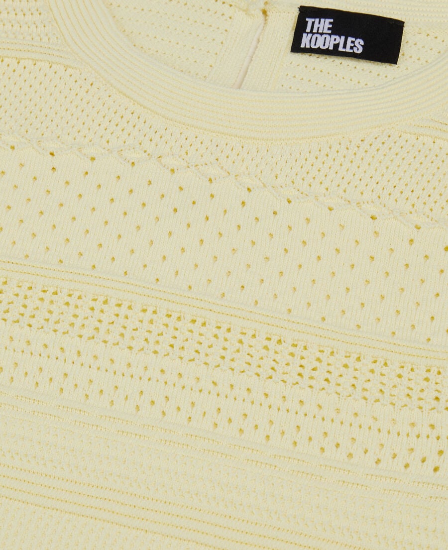 The Kooples F BRIGHT YELLOW short light yellow openwork knit top