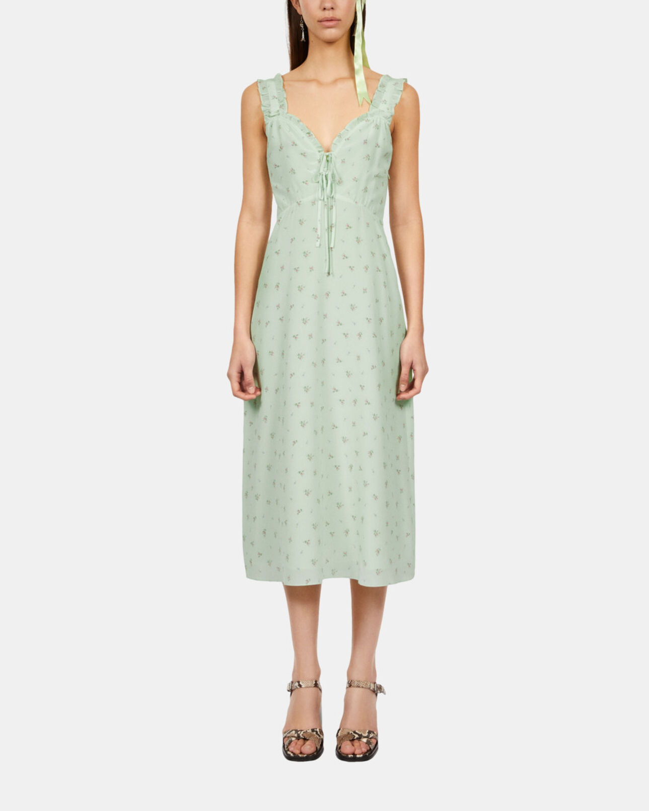 The Kooples FEMME GREEN robe longue fleurie en soie