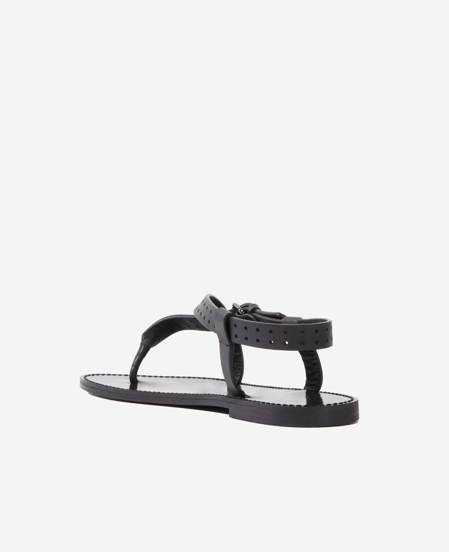 black sandals in perforated leather